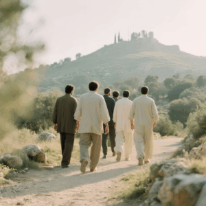 men walking to the Mount of Olives in Ancient Israel